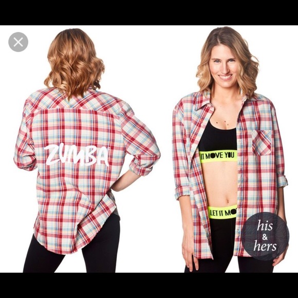 Zumba Pink Red White Plaid Shirt | Poshmark